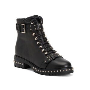 LOLA CRUZ Black Leather Lace Up Booties